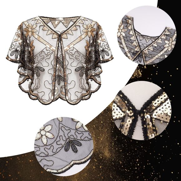 Women's 1920s Shawl Wraps Sequin Beaded Evening Shawls Flapper For Evening🐻 - Picture 3 of 6